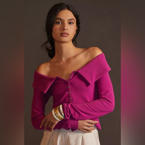 Maeve Off-The-Shoulder Buttondown Top - Picture 1 of 4